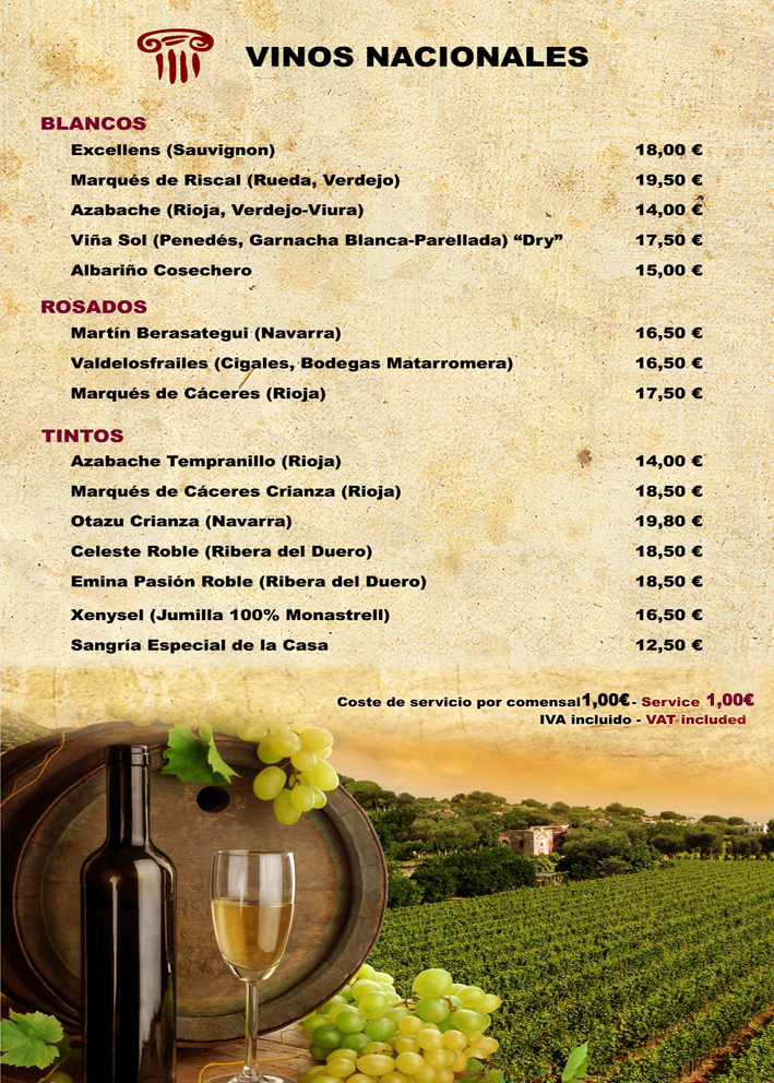 Menú Restaurante Trastevere